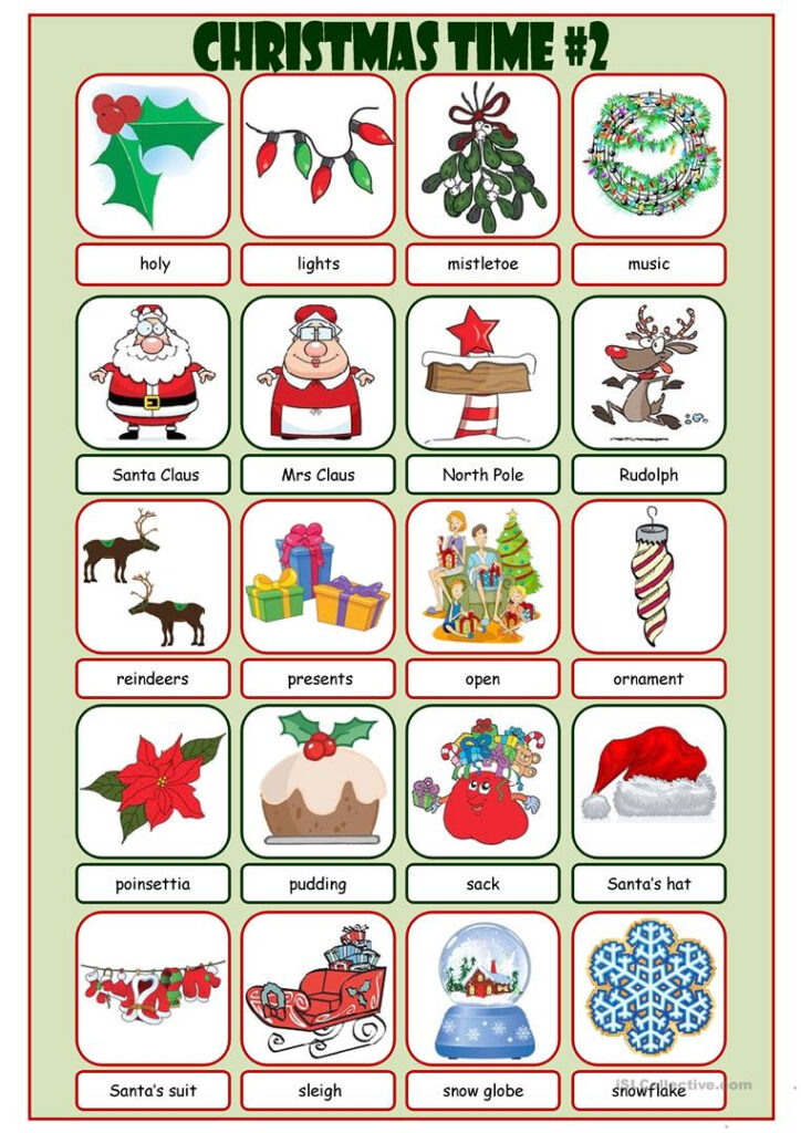 Christmas Time Picture Dictionary#2   English Esl Worksheets