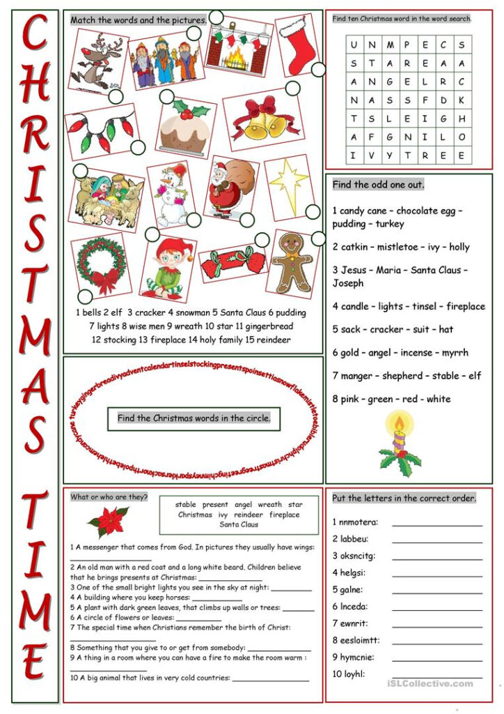 Christmas Time Vocabulary Exercises   English Esl Worksheets