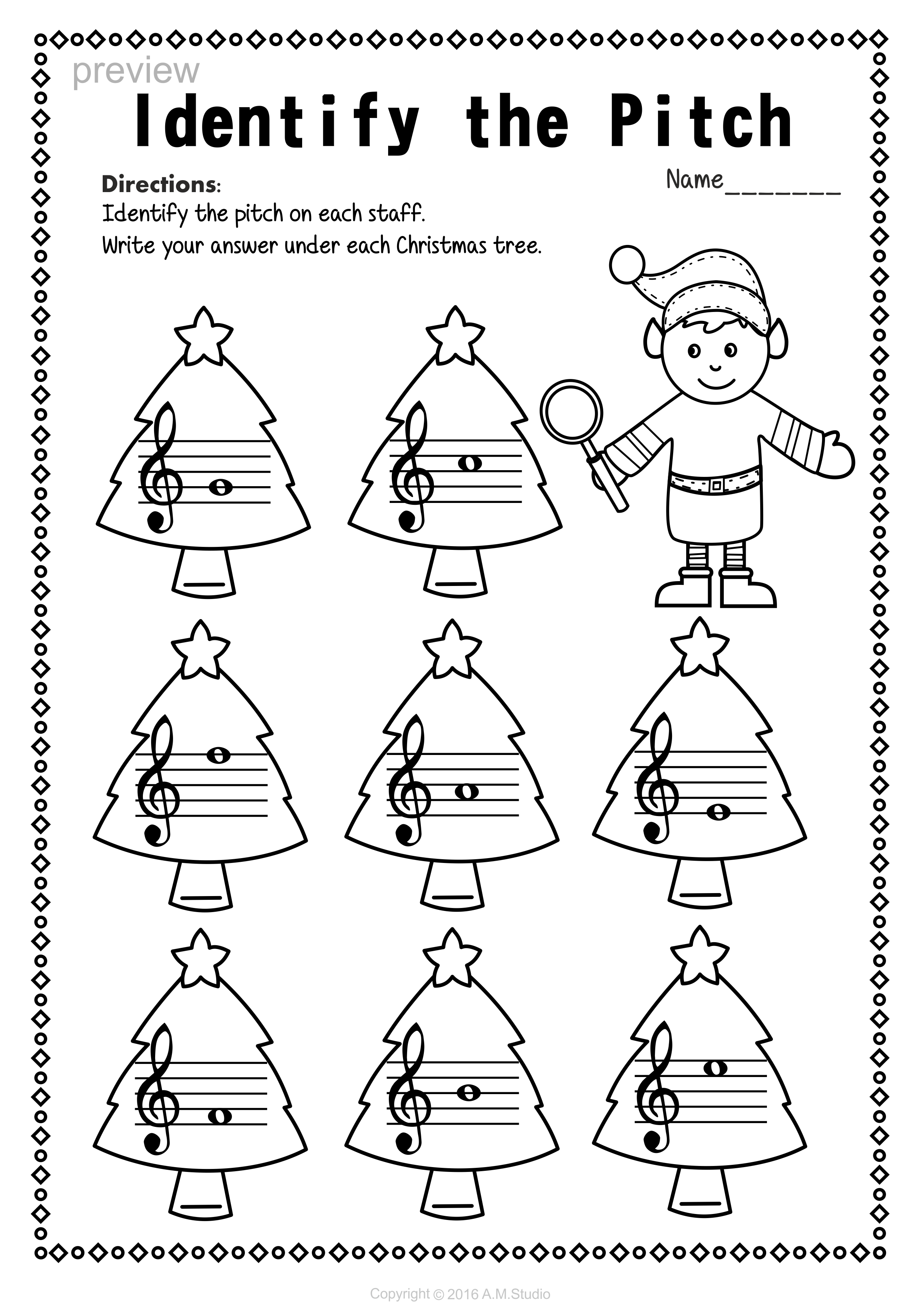 Christmas Treble Clef Note Reading Worksheets | Christmas