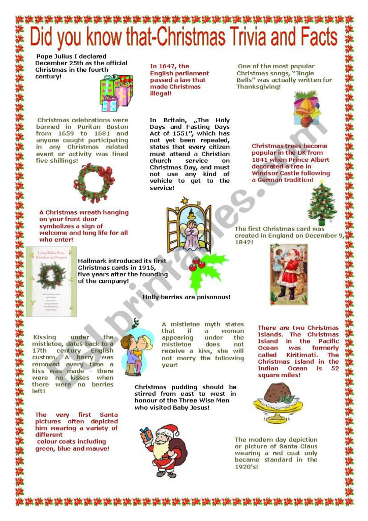 Christmas Trivia And Facts   Reuploaded   Esl Worksheet