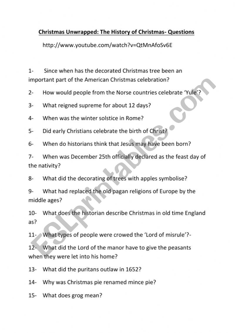 Christmas Unwrapped Documentary - Comprehension Questions