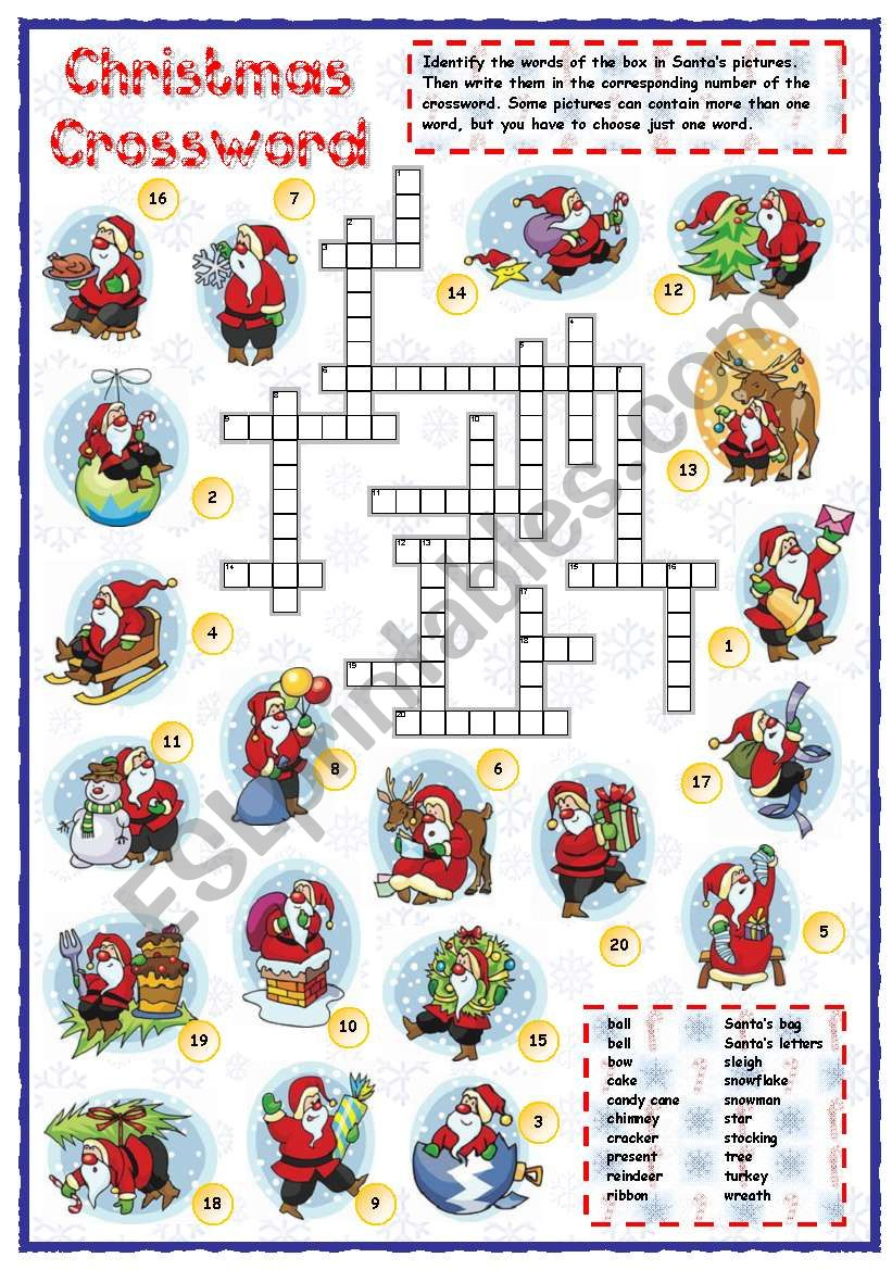 Christmas Vocabulary Crossword - Esl Worksheetmpotb