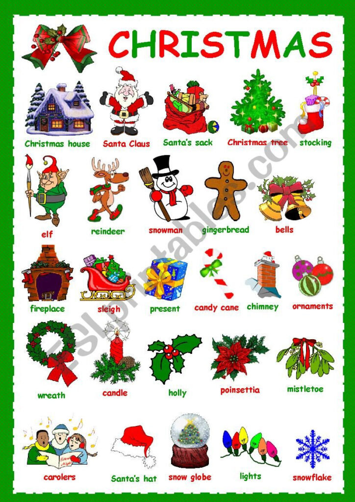 Christmas Vocabulary   Esl Worksheetkosamysh