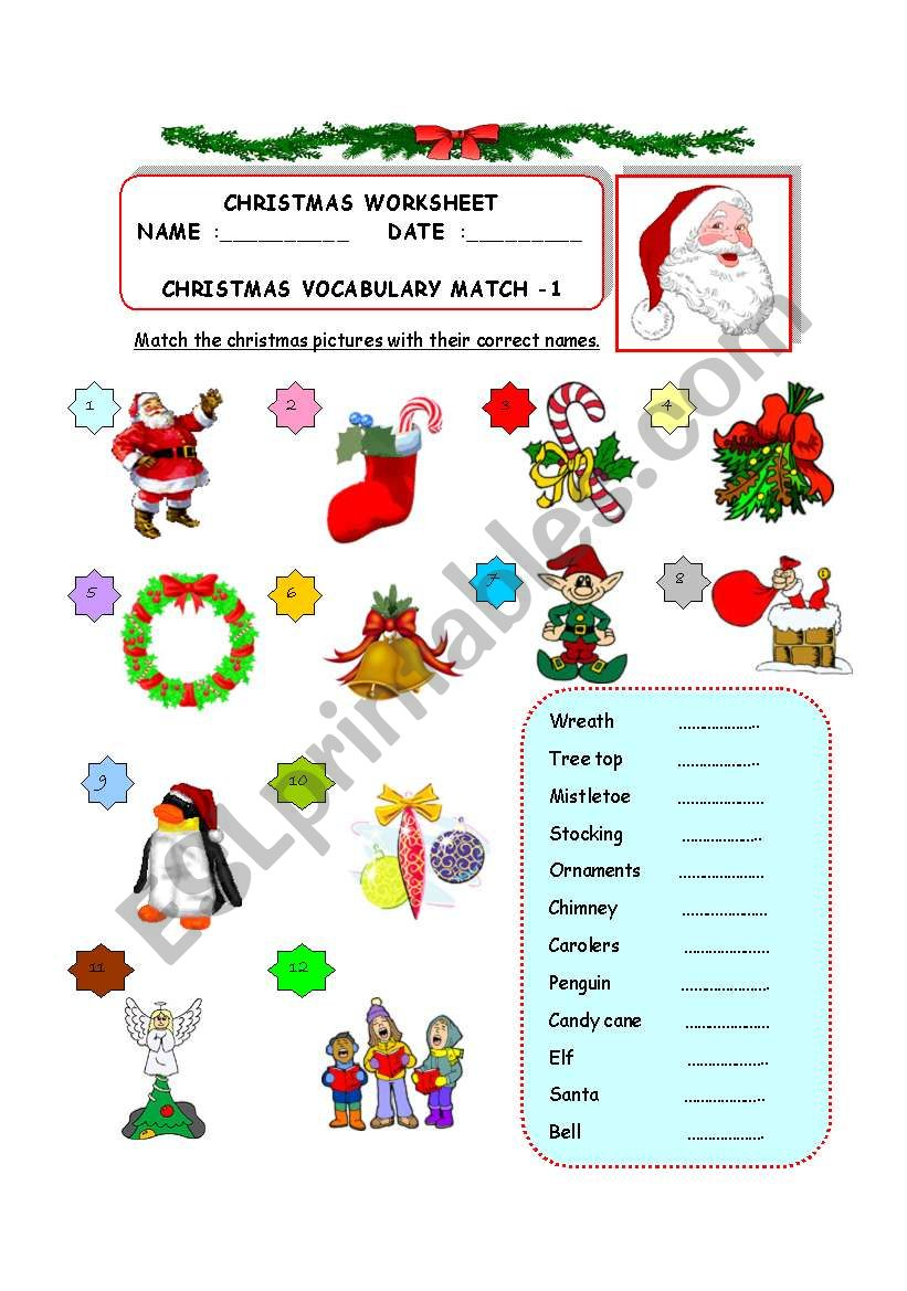 Christmas Vocabulary Worksheet Pdf | AlphabetWorksheetsFree.com