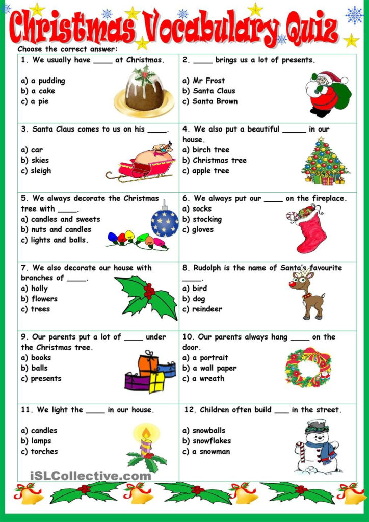 Christmas Vocabulary Quiz | Christmas Worksheets, Vocabulary