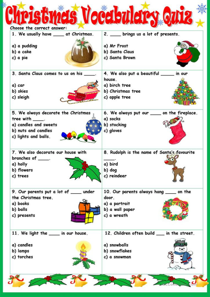 Christmas Vocabulary Quiz   English Esl Worksheets For