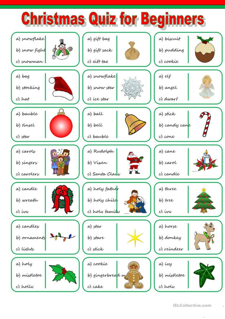 Christmas Vocabulary Quiz   English Esl Worksheets For