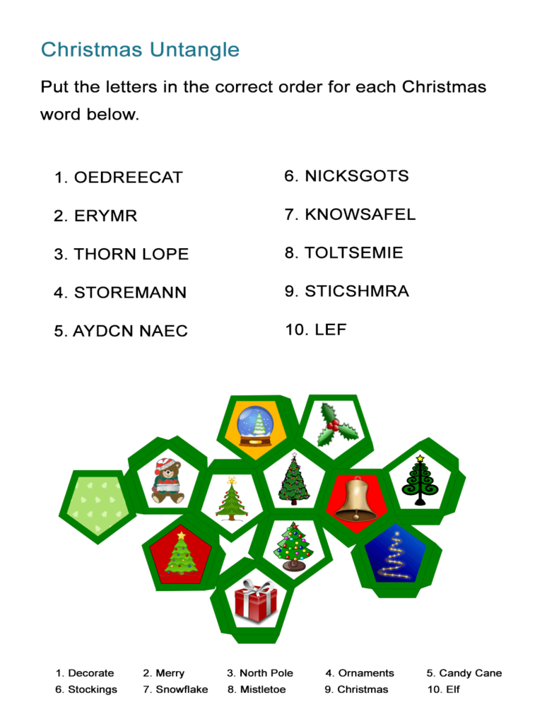 Christmas Vocabulary Words Untangle   All Esl