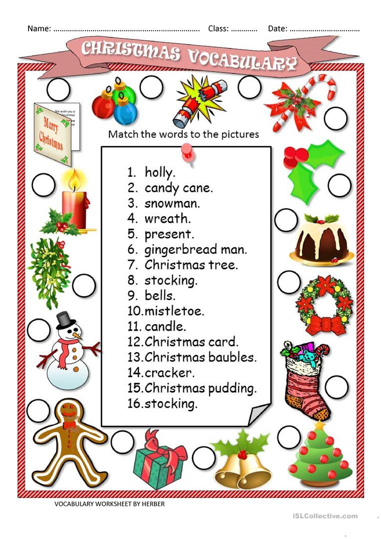 Christmas Vocabulary Ws - English Esl Worksheets For