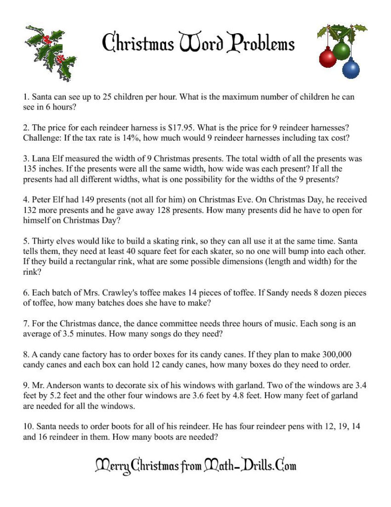 Christmas Word Problems | Word Problems, Math Word Problems
