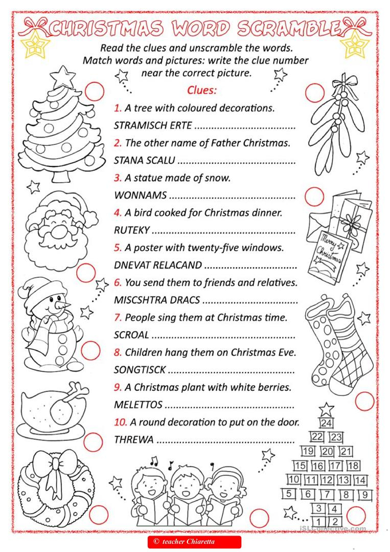 Christmas Word Scramble - English Esl Worksheets For