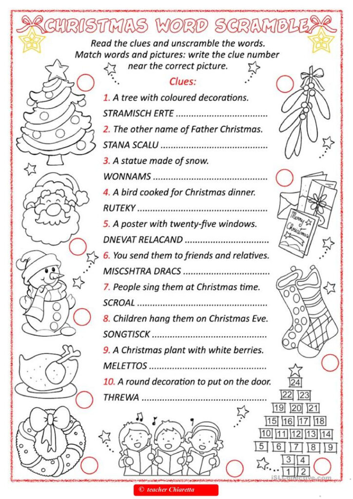 Christmas Word Scramble   English Esl Worksheets For