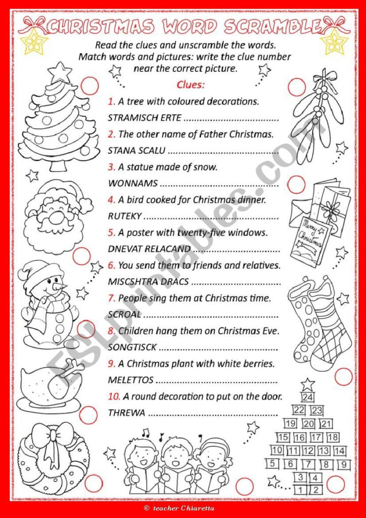 Christmas Word Scramble   Esl Worksheetchiaretta