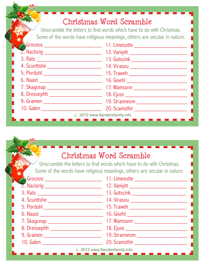 Christmas Word Scramble Printable Worksheets | Printable