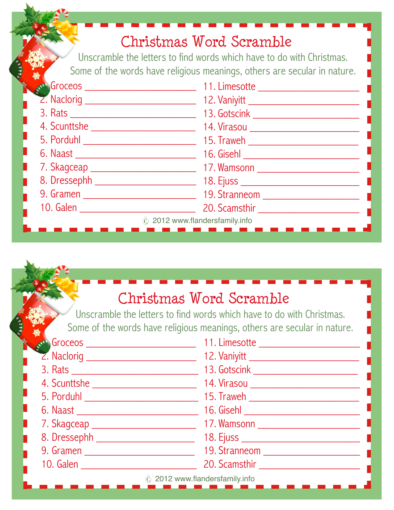 Christmas Word Scramble Printable Worksheets | Printable