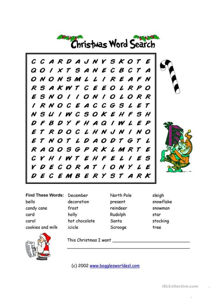 Christmas Wordsearch   English Esl Worksheets For Distance