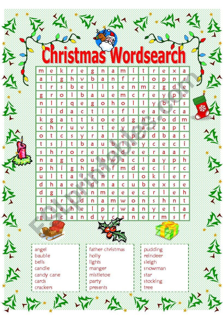 Christmas Wordsearch   Esl Worksheetmowells