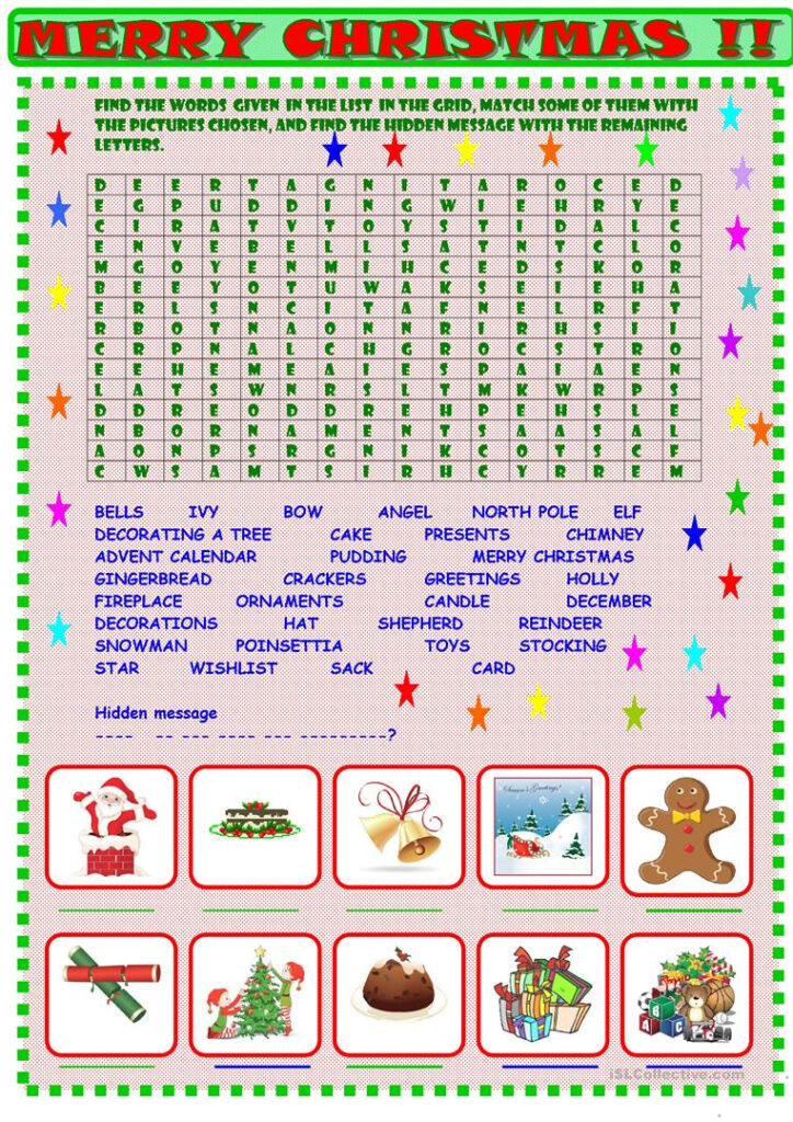 Christmas : Wordsearch With A Hidden Message Key Included