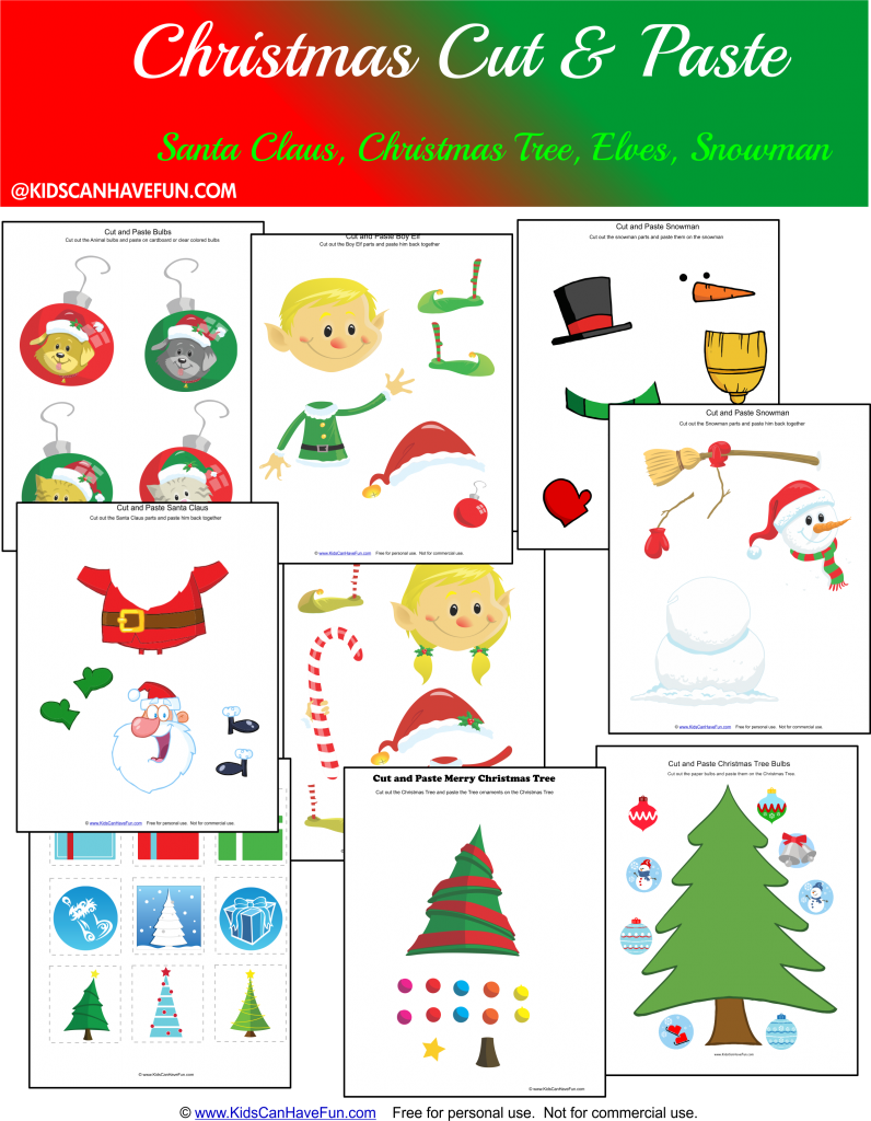 Christmas Worksheets For Kids, Fun Math, Cut And Paste