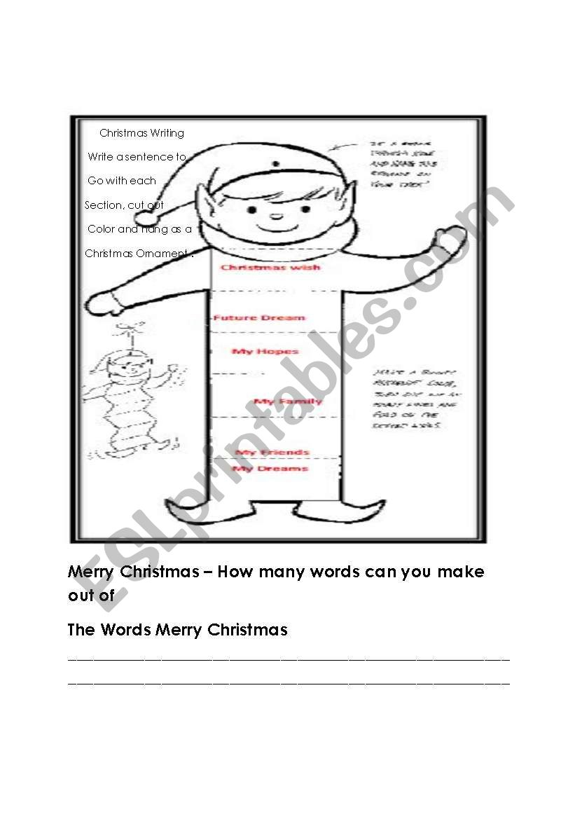 Christmas Writing, Ornament And Word Find - Esl Worksheet