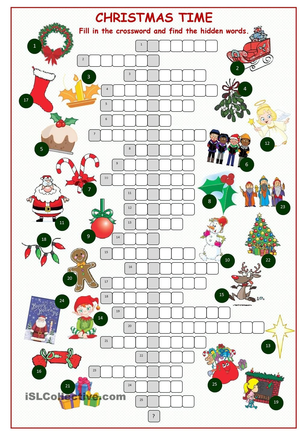 Christnas Time Crossword Puzzle | Christmas Worksheets