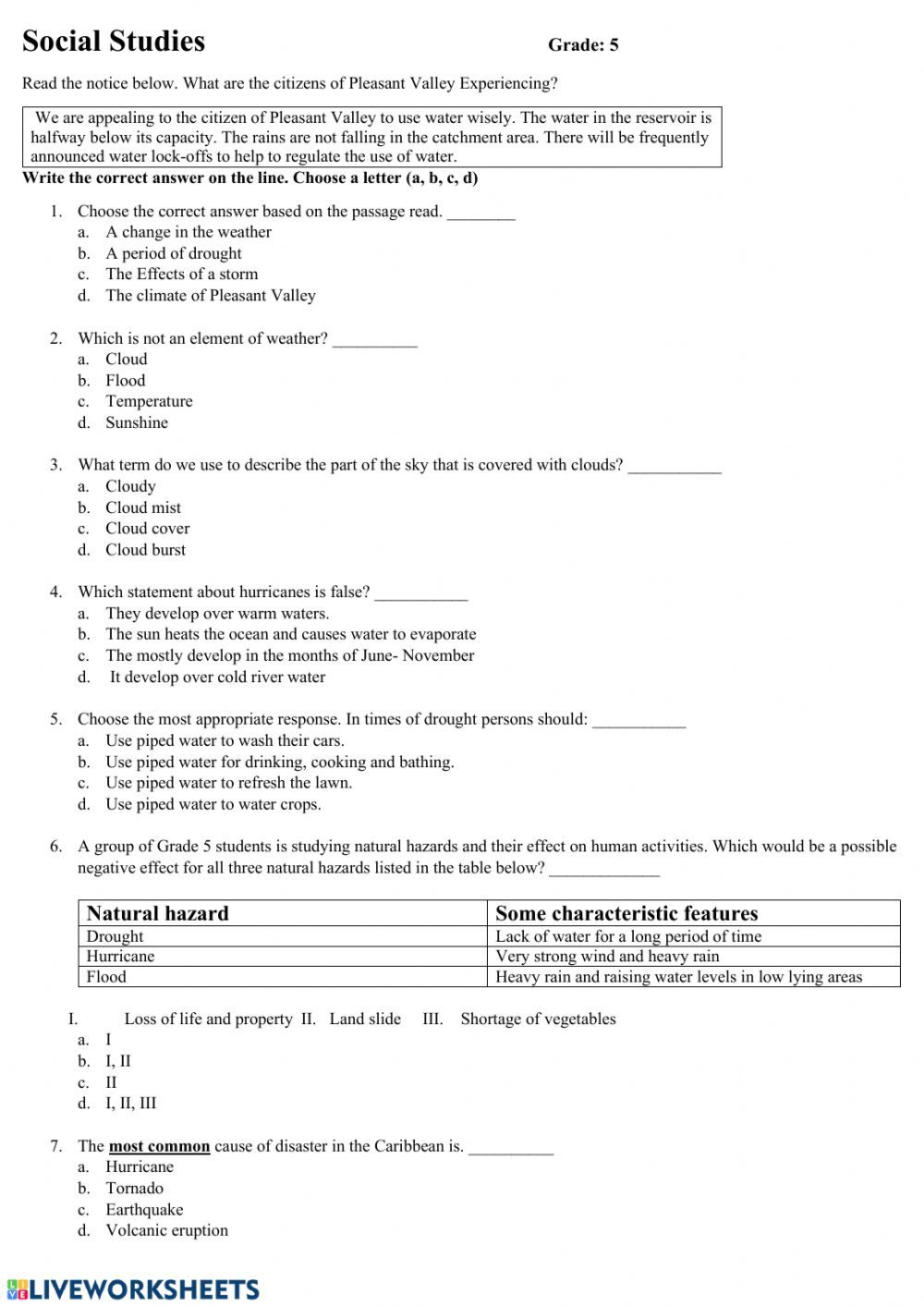 Climate And Weather Worksheet