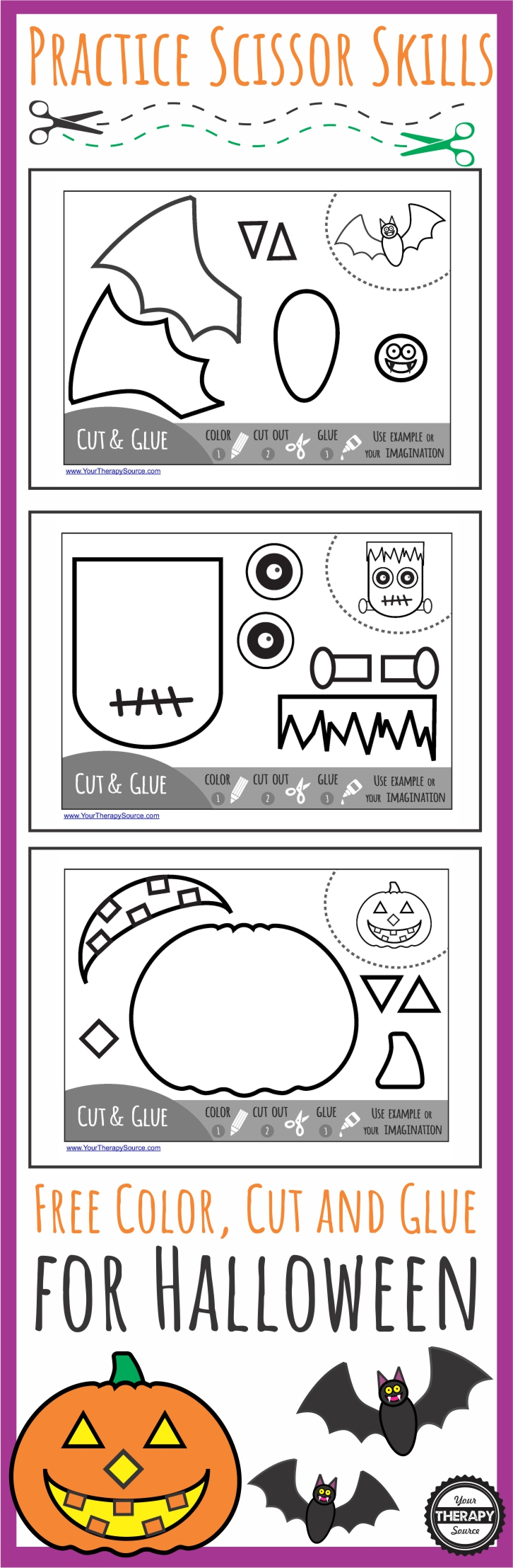 Color Cut Glue Halloween - Practice Scissor Skills - Your