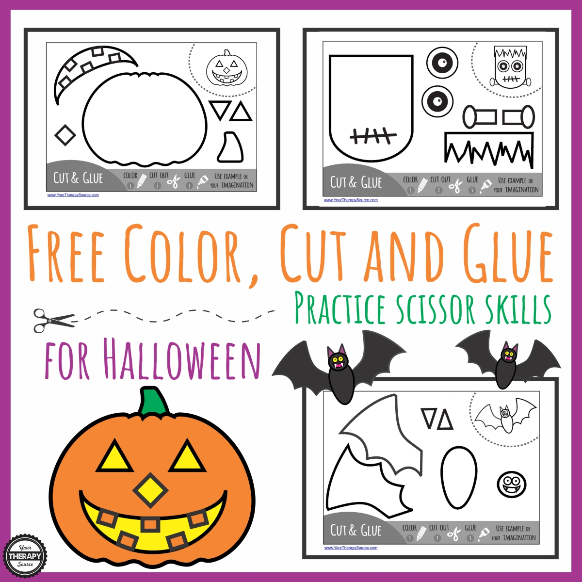 Color Cut Glue Halloween - Practice Scissor Skills - Your