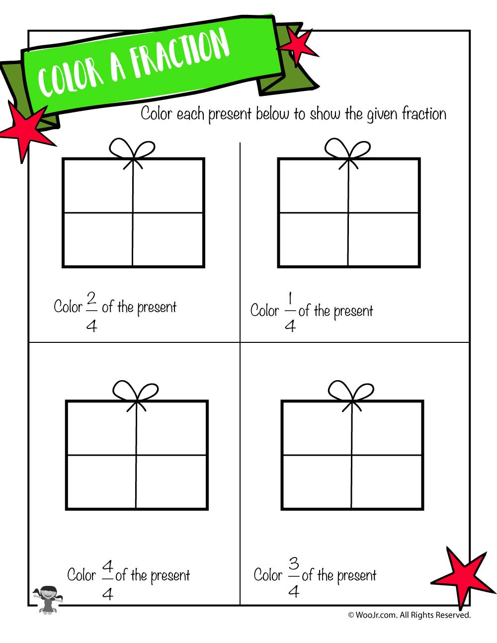 Color The Fraction Worksheet With Christmas Presents | Woo
