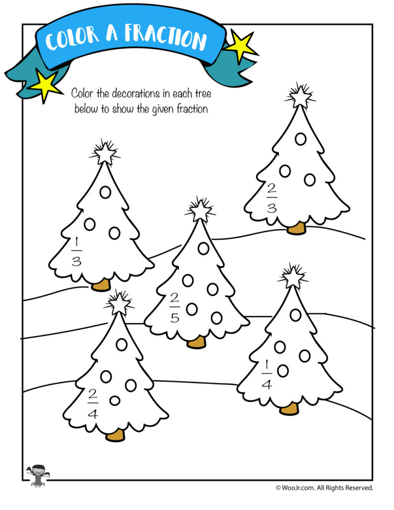 Color The Fraction Worksheet With Christmas Trees | Woo! Jr