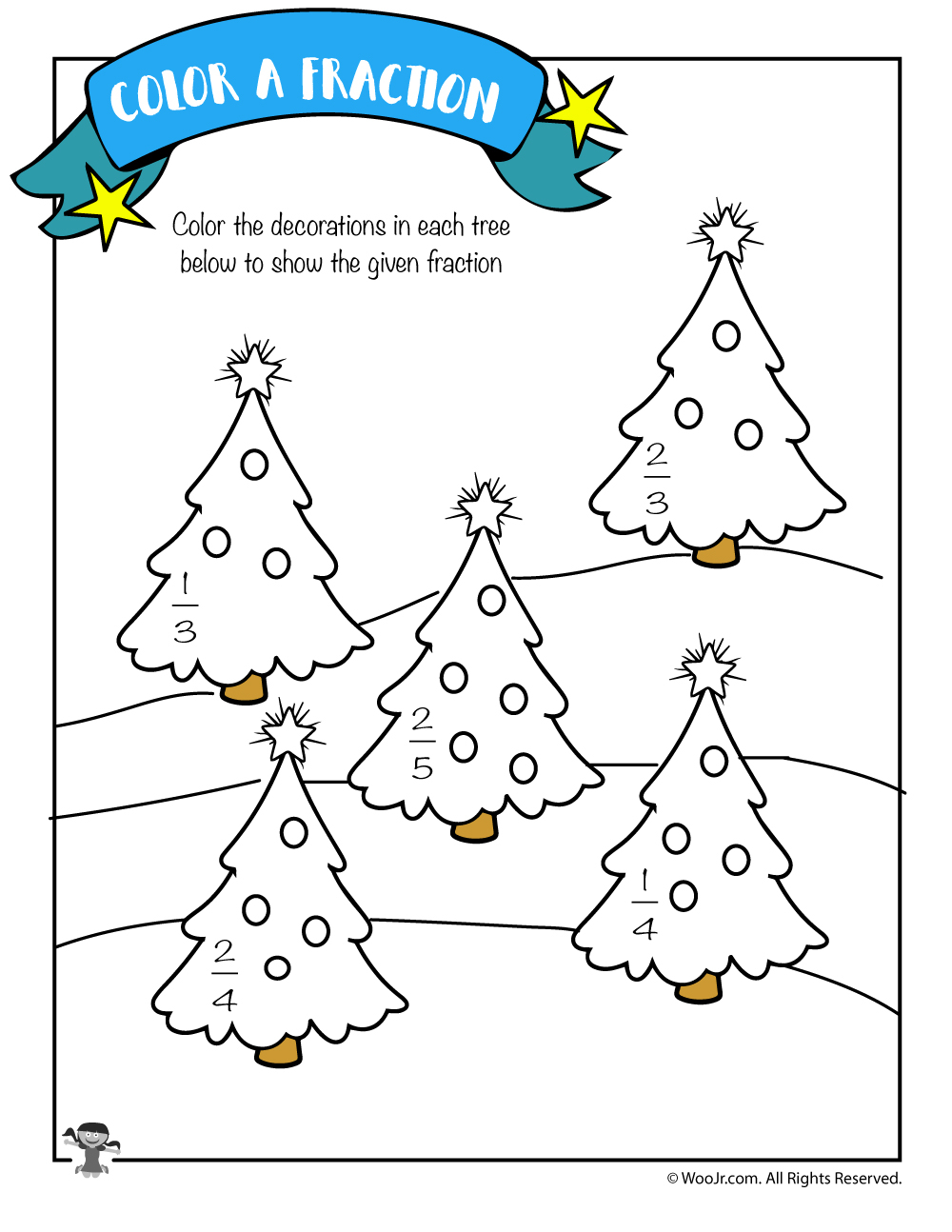 Color The Fraction Worksheet With Christmas Trees | Woo! Jr