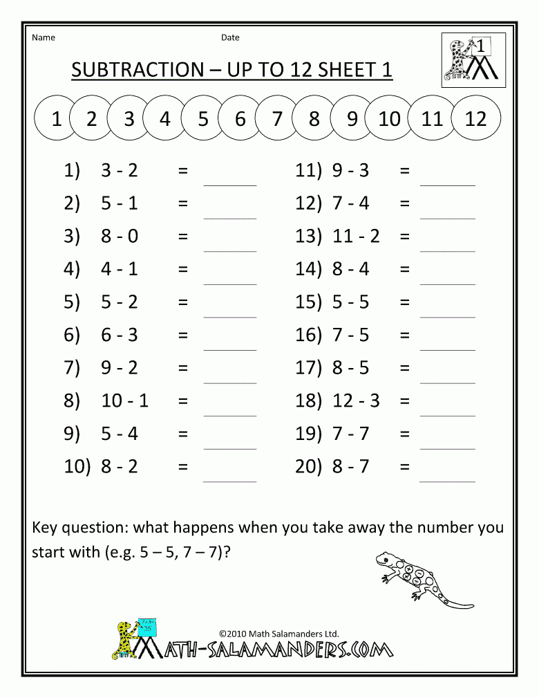 Coloring Book Subtraction Facts Worksheets 1St Grade First