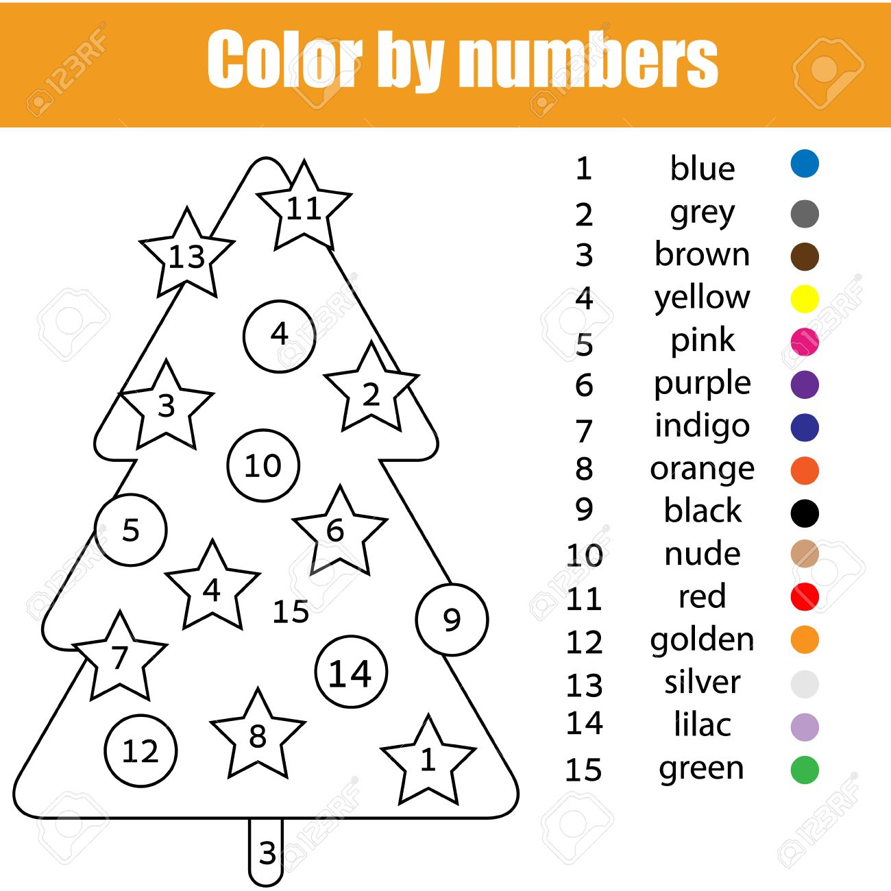 Coloring Page With Christmas Tree. Colornumbers Task, Printable..