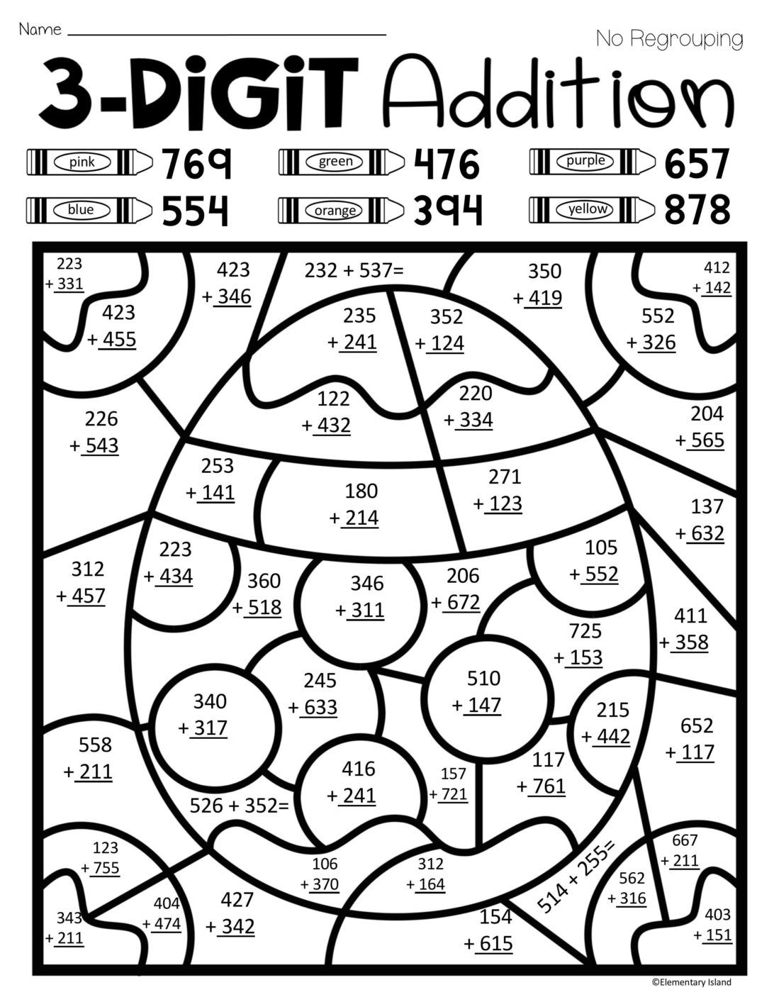 Coloring Pages : Easter Spring Three Digit Addition Color