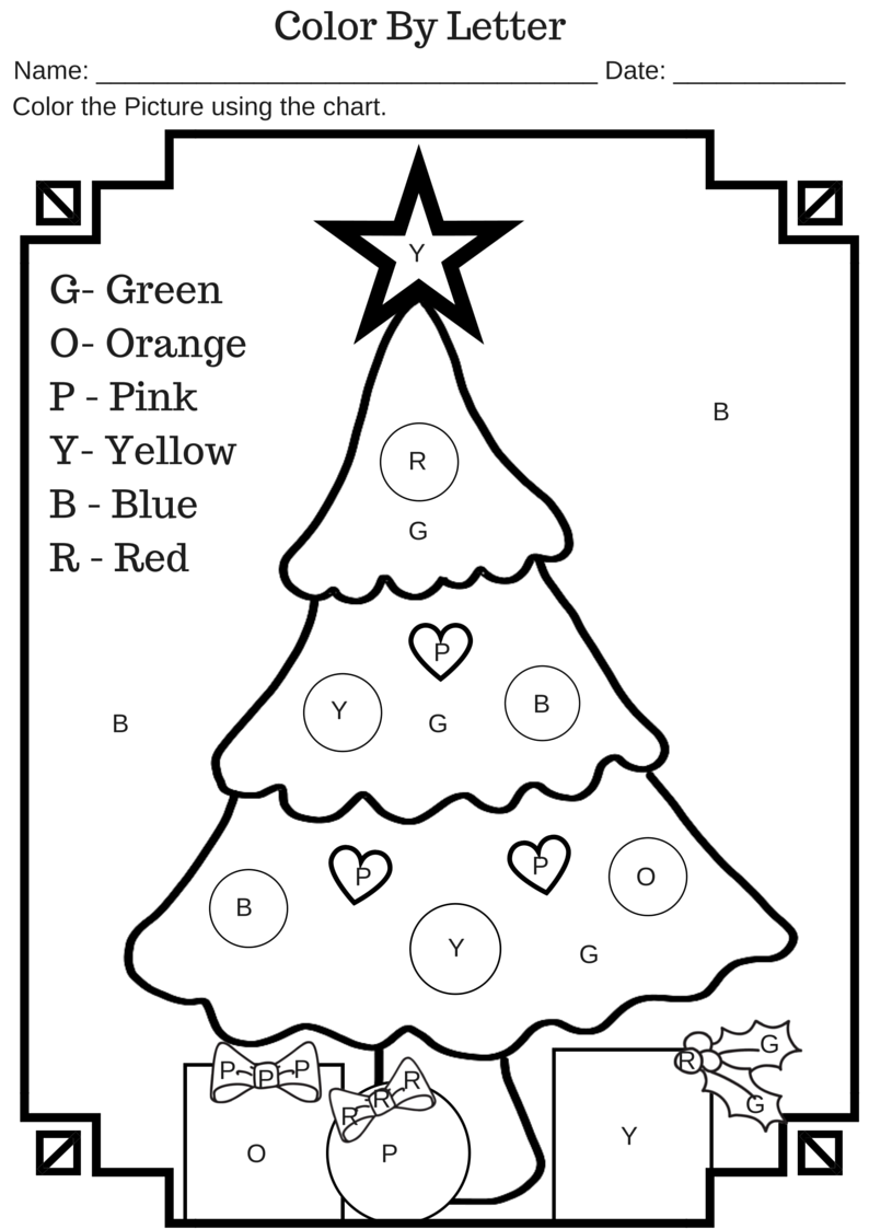 Colorletter Christmas Tree Free Printable Worksheet