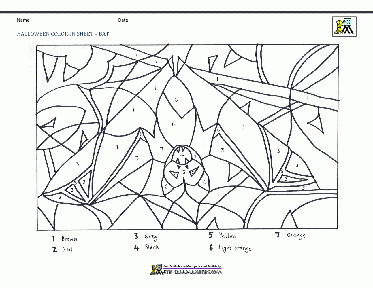Colornumber Halloween Bat Fraction Coloring Free