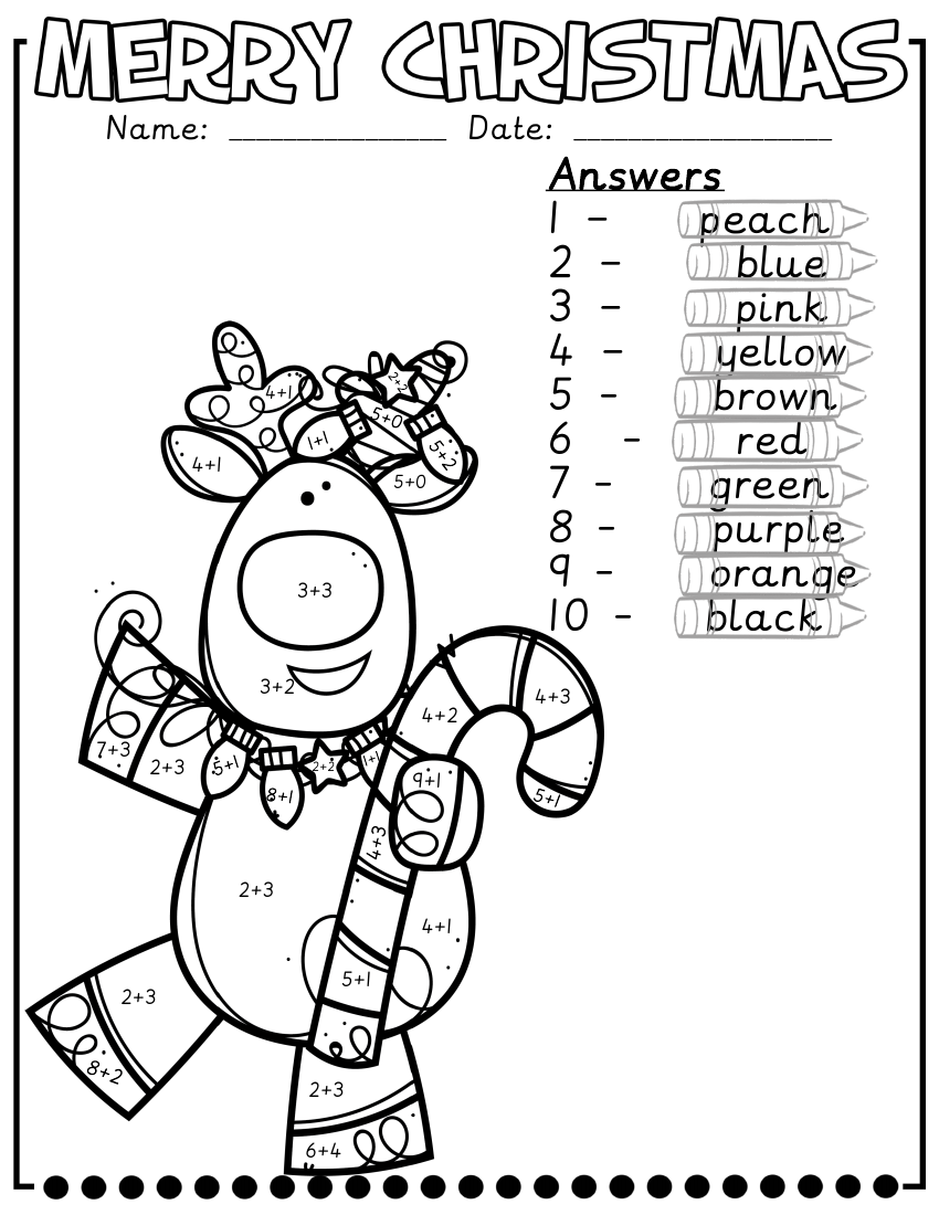 Colouradding To 10 And 20 Maths Christmas Number