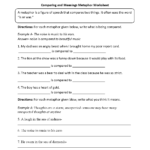Comparing And Meanings Metaphor Worksheet | Similes And