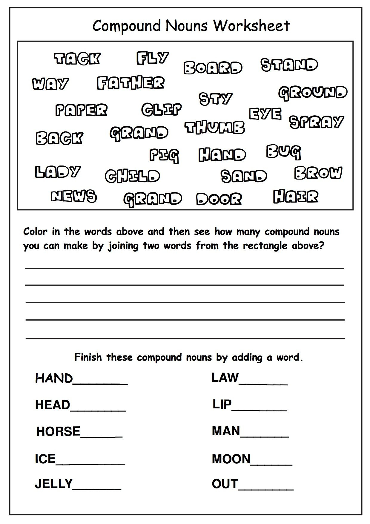Compound Nouns - Print Out A Free Compound Worksheet And