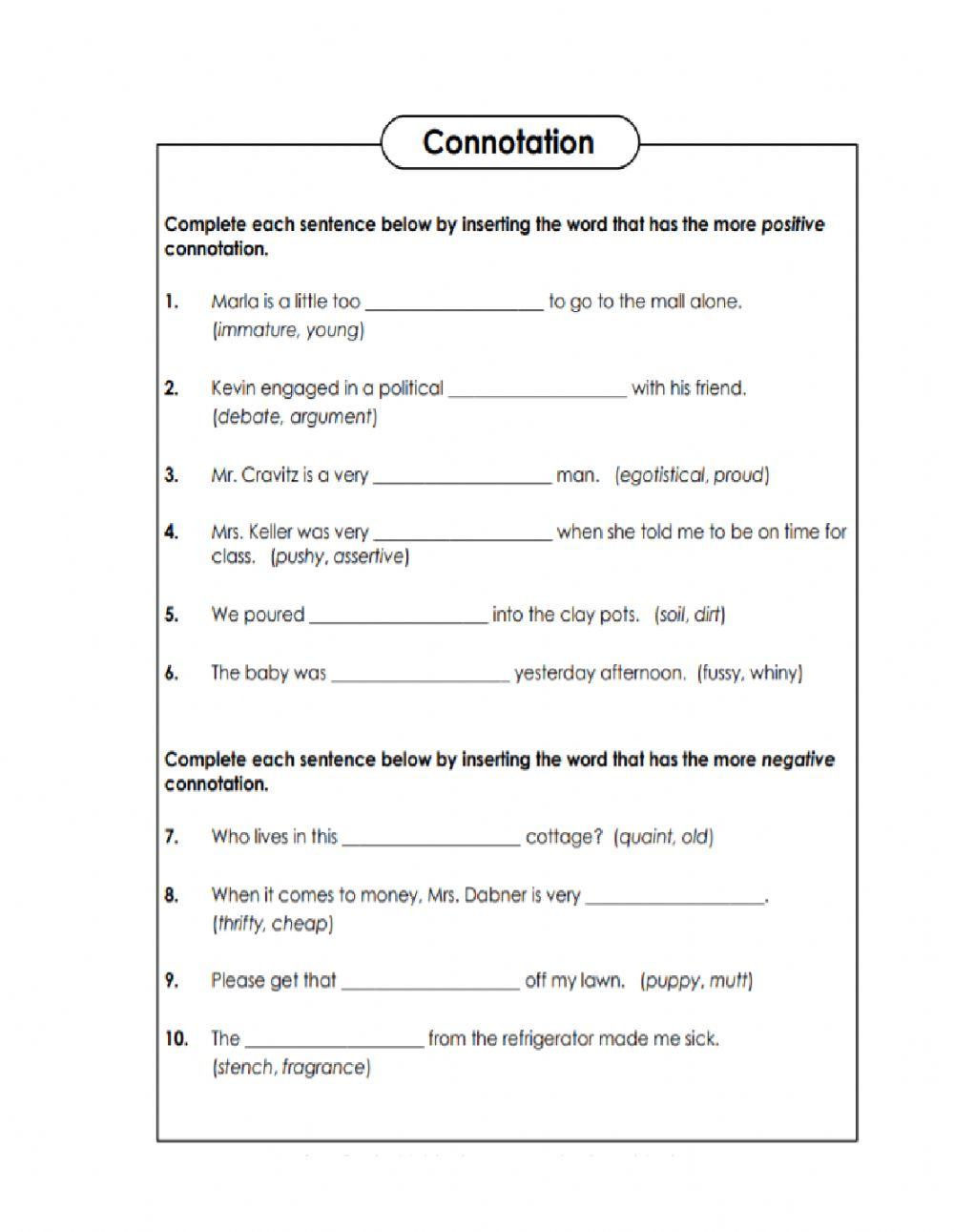 Connotations Ii Worksheet