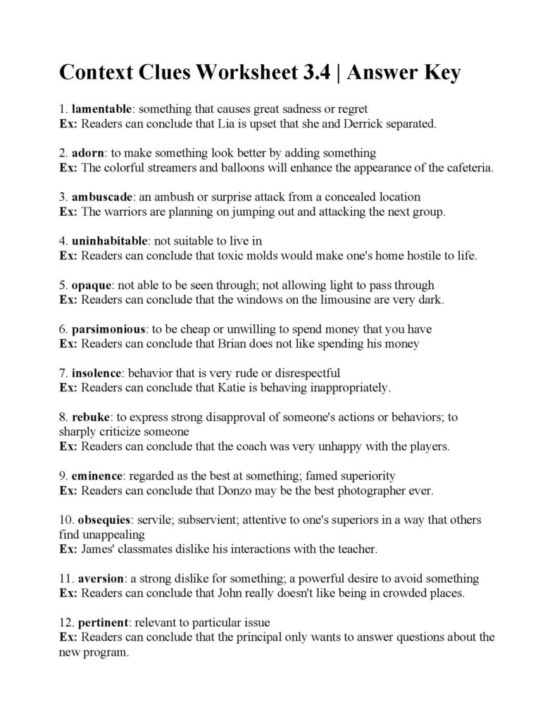 Context Clues Worksheet Answers Worksheets With Math Tutor Context Clues Worksheet Answers Worksheets With Math Tutor