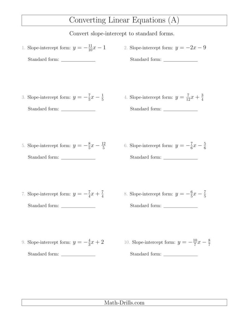 Converting From Slope Intercept To Standard Form (A)