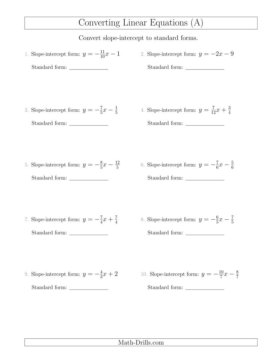 Converting From Slope-Intercept To Standard Form (A)