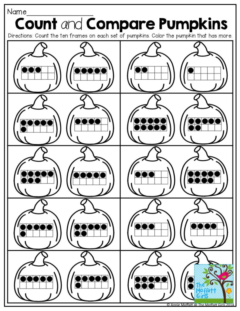 Count And Compare Pumpkins With Ten Frames | Fall Math