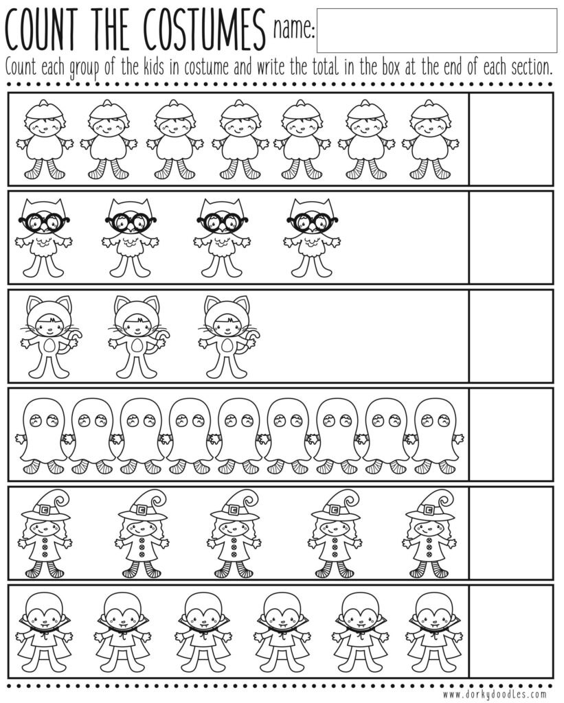 Count The Costumes Printable Worksheet | Kindergarten
