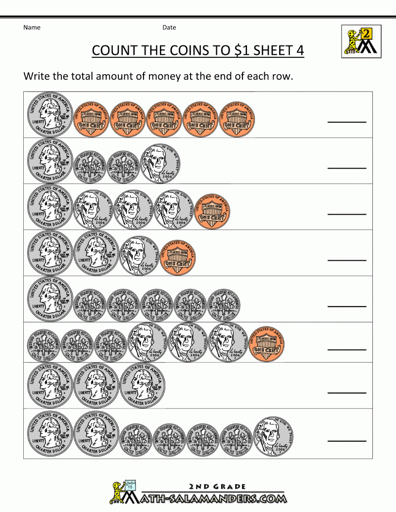 Counting Money Worksheets Up To $1 | Money Math, Kids Math