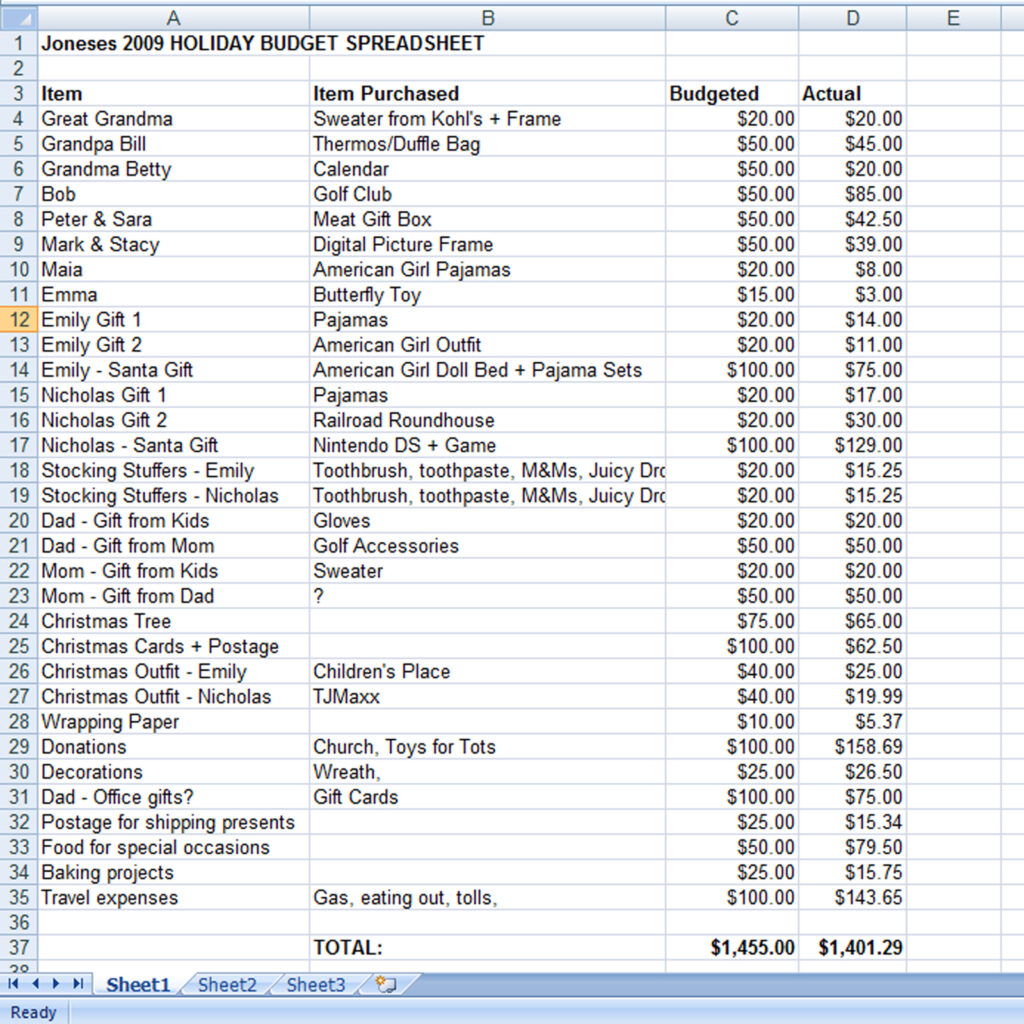 Create A Holiday Gift Expense Spreadsheet   Mommysavers