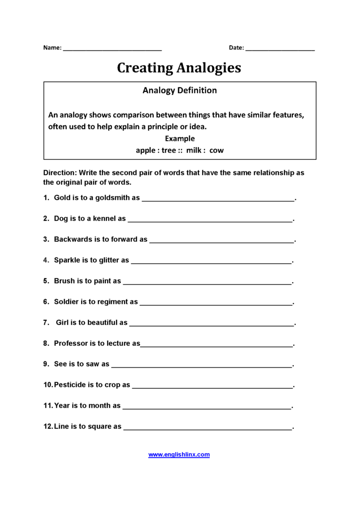 Creating Analogy Worksheets | Analogy, Worksheets, Definitions
