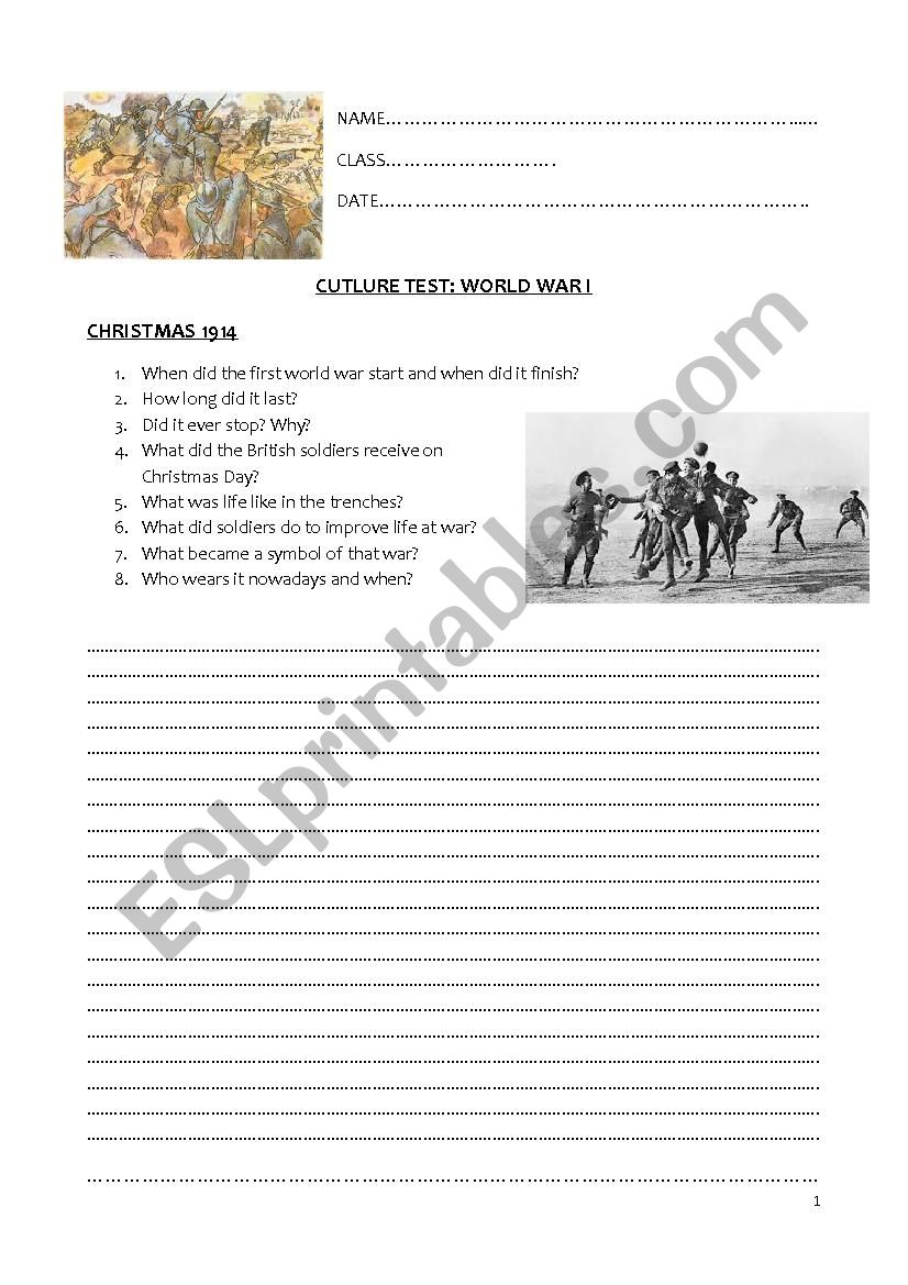 Culture Test: World War 1 - Esl Worksheetcarmen.chiametti