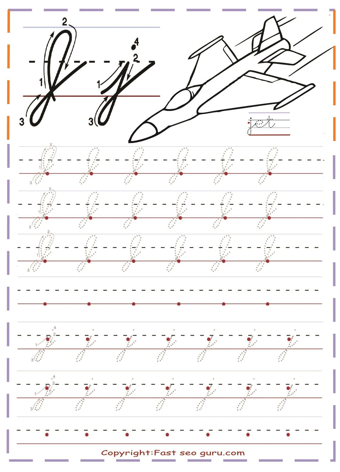 Cursive Handwriting Tracing Worksheets Letter J For Jet